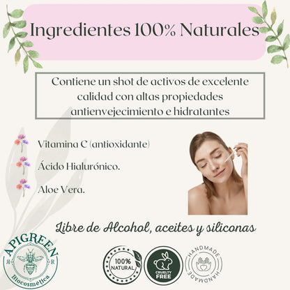 Serum Facial Vitamina C y Acido Hialuronico efecto "Piel perfecta"