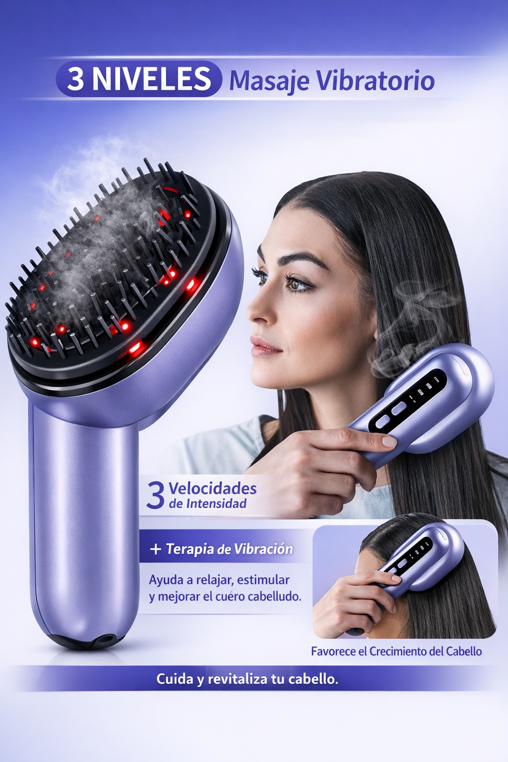 Cepillo de Luz Infrarroja con Vibración para Cuero Cabelludo
