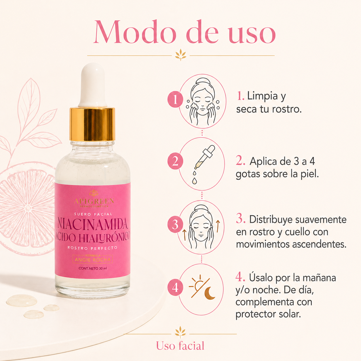 Serum Facial Hidratante con Niacinamida y Ácido Hialurónico efecto "Eternal Youth"