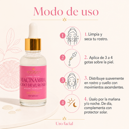 Serum Facial Hidratante con Niacinamida y Ácido Hialurónico efecto "Eternal Youth"