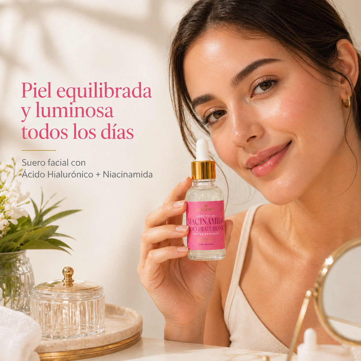 Serum Facial Hidratante con Niacinamida y Ácido Hialurónico efecto "Eternal Youth"