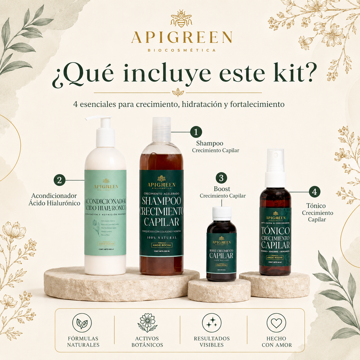 Kit Mágico Anti caída | Apigreen Shampoo Anticaída y Crecimiento Sobrenatural